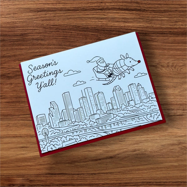 Santa rode an armadillo Houston skyline Card