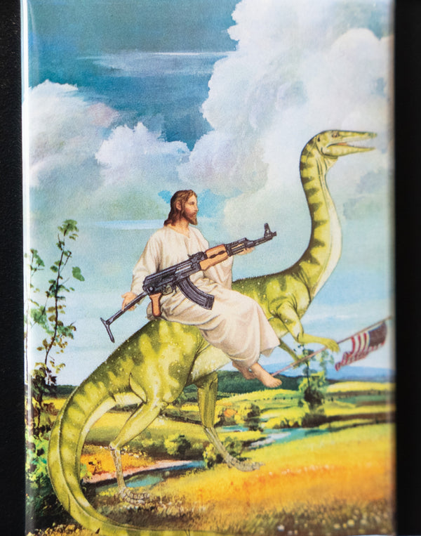 Unusual Cards - Magnet - Jesus On Dinosaur